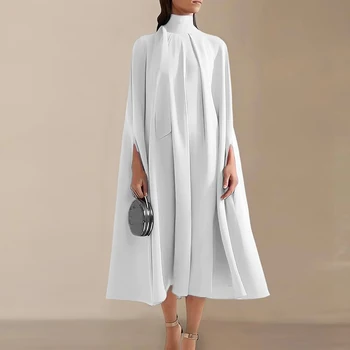 Women Fashion Turtleneck Laisva ilga suknelė 2024 m. pavasario elegantiška 