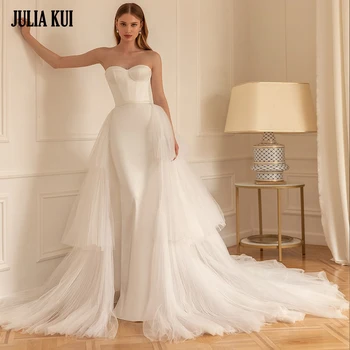 Julia Kui Chic 2 In 1 Undinės vestuvinės suknelės nuo peties Mielosios pakopos minkštos tiulio trimito nuotakos suknelės