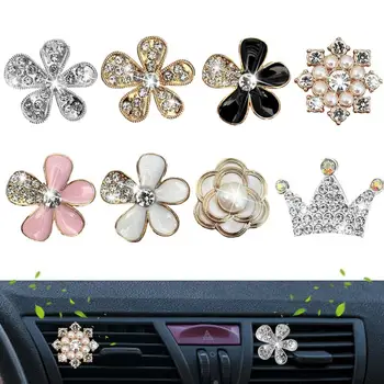 Bling Flower Car Air Outlet Clip 8vnt Crown Rhinestone Car Vent Clip Set Bling Car Interior Accessories For Women Outlet Vent