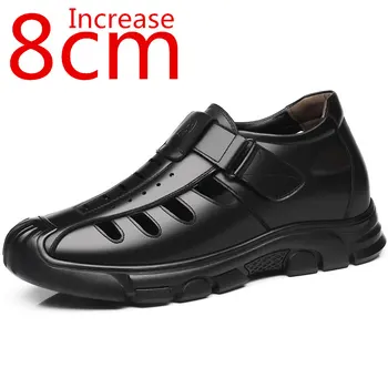 Lifto sandalai Vasaros dienos laisvalaikio vyriški batai rankų darbo natūralios odos kvėpuojančios tuščiavidurės skylės basutės padidintos 8cm batai