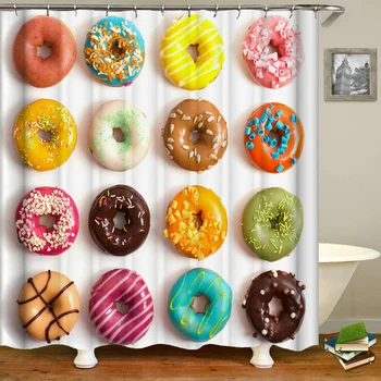 Girl Pink Donuts 3D vonios užuolaidos Dušas atsparus vandeniui su kabliukais Dekoracija 180*240CM Plaunamas vonios ekranas