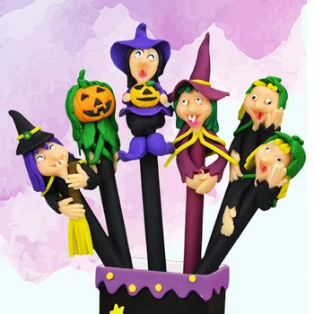 12Pcs Halloween Ballpoint Polymer Clay Wizard Witch Roller Ball Pen Party Favors Gift (Random Style) Christmas