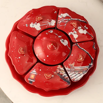 Raudonųjų vaisių lėkštė Kinų Naujųjų metų besisukantis džiovintų vaisių padėklas Vestuvinių saldainių dėžutė Kūrybinė riešutų saugykla