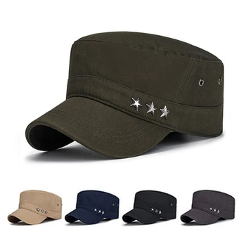 Lauko armijos skrybėlė Karinė kepurė Apsauga nuo saulės Medvilnės plokščios kepurės Kadetų stiliaus žvaigždžių etiketė Klasikinė retro mados vyrų kasdienė skrybėlė