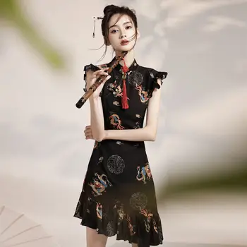 Fishtail Cheongsam Young Girl Summer Improved Mini Chinese Style Dress Ladies Fashion Daily Party Performance Vestido