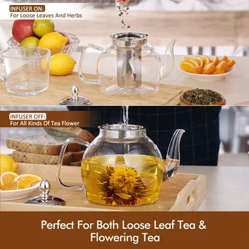 1000Ml viryklės saugus arbatos virdulys su nuimamu infuzatoriumi, žydinčių ir palaidų lapų arbatos virimo aparato rinkiniu