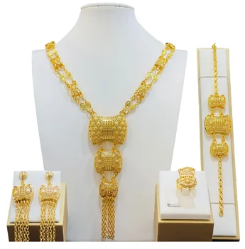Prabangūs kalnų krištolo nuotakos Dubajaus Afrikos aukso spalvos papuošalų rinkiniai moterims Širdies puokštės karolių rinkinys Vestuvių dovanos