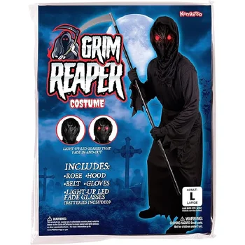 Helovinas Baisus kostiumas Grim Reaper kostiumas berniukams Vaikų kostiumas su švytinčiomis raudonomis akimis