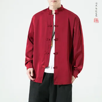 kinų stiliaus vyriški marškiniai ilgomis rankovėmis Pavasario rudens derliaus tendencija Jaunimas plius dydis Tango kostiumas Švarkas Top Vyrai Tradicinis kostiumas