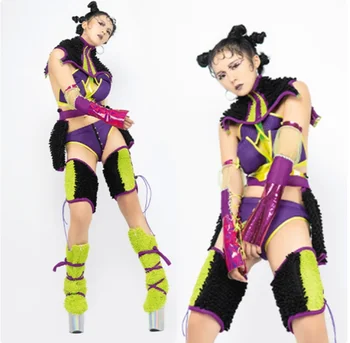 Seksualus naktinis klubas Gogo šokėjas Kostiumas Violetinis bikinis Koralų vilna Kojų viršelis Scenos drabužiai Klubinė apranga Vakarėlių festivalio apranga