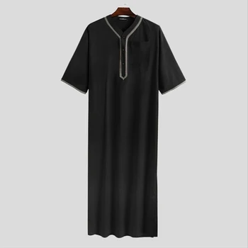 Fashion Male Chabe Homewear Kaftan Knee-length Long M-2XL Men Mens Muslim Nightgown Polyester Chalat Saudi Short Arab