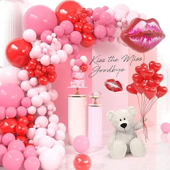 140 vnt Makarono rožinė širdies lūpų kaukė Baliono girliandų rinkinys Vestuvių gimtadienis Kūdikio dušas Valentino dienos vakarėlis Pasiūlymo dekoracijos