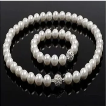 Rankomis megztas 10 mm balto apvalaus apvalkalo perlų vėrinio apyrankių rinkinys moterų mados papuošalams
