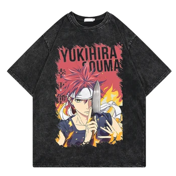 Vyriški Shokugeki no Soma marškinėliai trumpomis rankovėmis Vintažiniai skalbti marškinėliai Gražūs marškinėliai Laisvalaikis Harajuku Anime Manga Tees Oversized