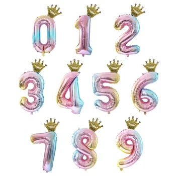 2vnt 32inch vaivorykštės gradiento skaičius folijos balionai auksiniai mini karūnos kamuoliukai kūdikių dušas gimtadienio šventės dekoracijos 