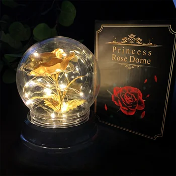 24k Aukso lapų rožių žiedų spalva Aukso simuliacija Nemirtingas gėlių stiklo viršelis Kalėdų Valentino diena Kūrybinė dovanų dekoracija