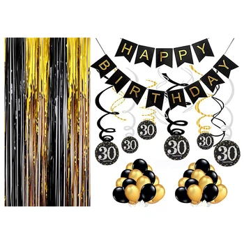Su gimtadieniu Dekoracija Juodasis auksas 1 18 30 40 50 60 70 Gimtadienio vakarėlis Reklamjuostė Balionai Reikmenys 1-ojo gimtadienio dekoracija