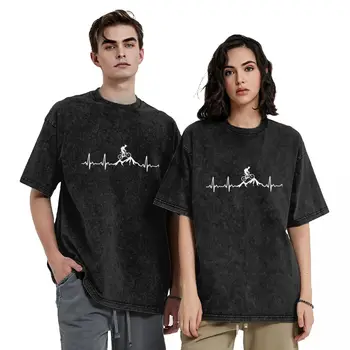 Pora marškinėlių kalnų dviratis Širdies plakimas Išskalbti marškinėliai Populiarūs juokingi MTB vasaros trišakiai Y2K pagrindinio dizaino medvilniniai drabužiai plius dydis