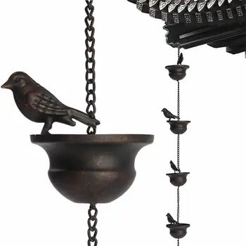 Kūrybingi paukščiai ant puodelių Metalinė lietaus grandinė Lietaus gaudyklė latakų stogo apdailai Metalinis drenažas Lietaus grandinės lietaus