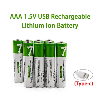AAA 1.5V 750mWh USB ličio jonų baterija, nuotolinio valdymo pelei mažas ventiliatorius elektrinis žaislas įkraunama baterija + C tipo kabelis
