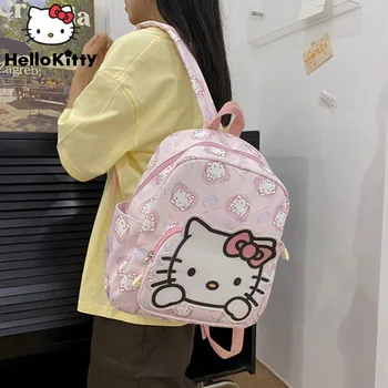 Sanrio Hello Kitty Cartoon Printed Women Backpack Korean Style Sweet Cute Student Schoolbag Y2k Cartoon Sweet Girl Canvas Bag