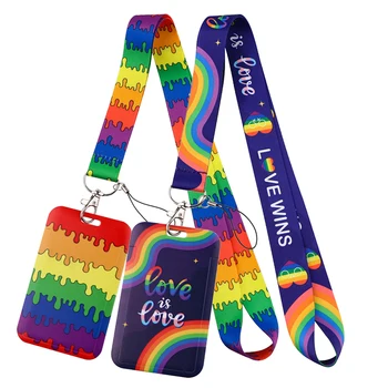 C5088 Rainbow Love is love is love Lanyard For Keys ID Credit Bank Card Cover Badge Holder Phone Charm Key Lanyard Keychain Accessories