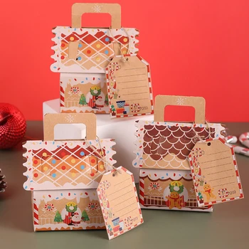 4vnt Europos kalėdinių saldainių dėžutės namas Kalėdų senelis palankiai dovanų pakavimo dėžutė su virvine etikete Linksmų kalėdinių vakarėlių dekoravimas