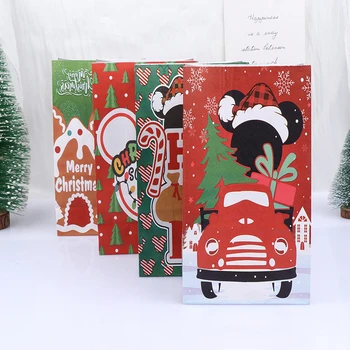 5Vnt Dovanų Kraft popierinis krepšys Nešiojamas spausdintas Sniego senio sausainių saldainių pakavimo krepšys Kalėdų Kalėdų Senelis Vaikai Laimingų metų vakarėlis Tiekimas
