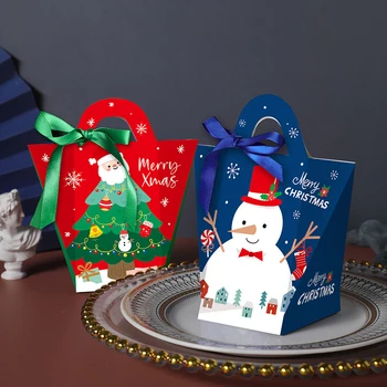 Happy Christmas Party Nešiojama saldainių užkandžių sausainių dovanų dėžutė Nauja dovanų pakavimo popierinė dėžutė Vaikų kūrybinė nešiojama saldainių dėžutė
