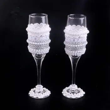 1 pora/lotas Perlų vestuvės Vestuvių dušas Dovanų vestuvės Šampano skrudinimo taurės Rinkinys nėrinių vestuvių vyno taurė