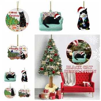 Xmas Black Cat pakabukas Kalėdų vakarėlio dekoravimas Naujų eglutės metų dovanos Papuošalai Kalėdinės dekoracijos Kabo