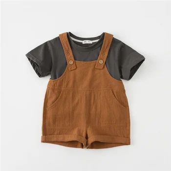 Mažylis Baby Boy Girl Drabužių komplektai Kasdieniai marškinėliai trumpomis rankovėmis Tops + Kombinezonai Vasaros apranga Drabužiai