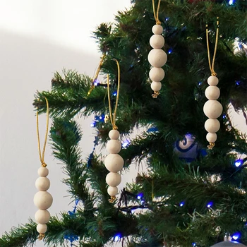 3PCS Kalėdų eglutės ornamentas Mediniai karoliukai Styginių pakabukas Kalėdinis medinis Karoliukų eglutės pakabukas Kalėdų dekoracija navidad 2023