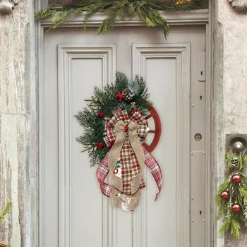 2023 Linksmas kalėdinis vainikas priekinių durų langų pakabinimo dekoracijai Vintage Rotango audinys Girlianda Kalėdų vakarėlis Navidad dovanos