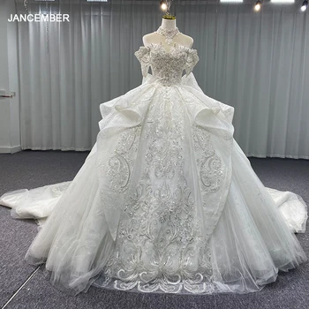 Puošni romantiška vestuvinė suknelė 2023 Elegantiška vestuvinė balinė suknelė nuo peties trumpomis rankovėmis MN186 Suvarstomas plisas