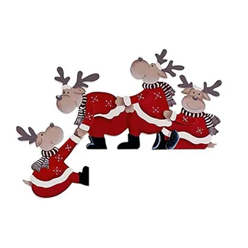 Kalėdinis dekoras, įsišaknijęs briedis, kalėdinė dekoracija, durų rėmo dekoras, pagamintas iš medžio, vakarėlių ornamentui, kalėdiniam dekorui