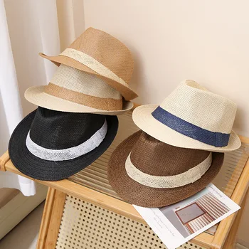 British Style Cotton Linen Solid Color Small Jazz Cap Vyriška ir moteriška šiaudinė skrybėlė Summer Beach skrybėlė Personalizuota mados viršutinė skrybėlė