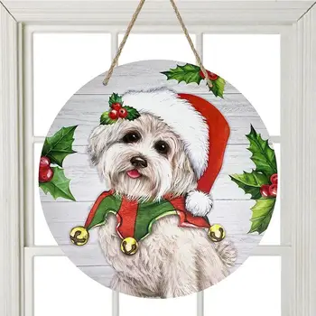 Priekinių durų pasveikinimo ženklas Šventinis šuns paveikslas Kalėdinis dekoras Dekoratyviniai papuošalai ir patvarios lauko durų kalėdinės dekoracijos