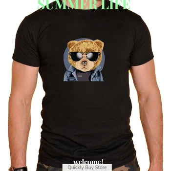 2023 Fashion Cool Teddy Bear marškinėliai Gryna medvilnė Tee Funny Men Trumpomis rankovėmis Crewneck Trikotažas Vasaros oversized moteriški marškinėliai