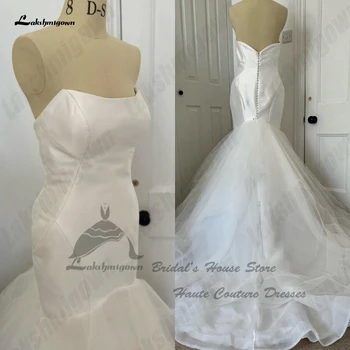 Lakshmigown Simple Mermaid Bridal Dresses Vestidos De Boda 2023 Ruffles Strapless Elegant Women Beach Wedding Gowns Made