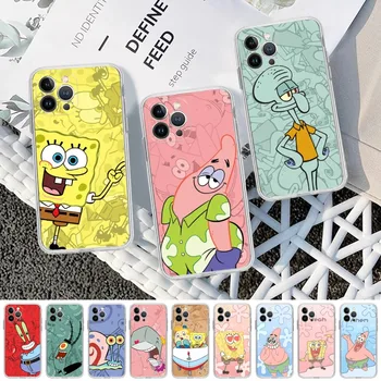 Cartoon S-SpongeBobs telefono dėklas, skirtas iPhone 15 8 7 6 6S Plus X SE 2020 XR XS 14 11 12 13 Mini Pro Max mobilus dėklas