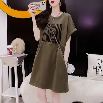 Vidutinio ilgio oversized marškinėliai Suknelė trumpomis rankovėmis Moteriškos vintažinės ilgos suknelės Korėjietiško stiliaus drabužiai Maxi Elegantiškos vakaro damos