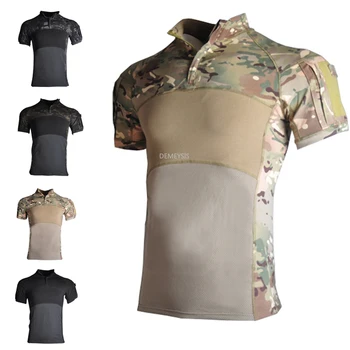 Kvėpuojantys taktiniai marškiniai Greiti sausi trumpomis rankovėmis Koviniai kamufliažiniai marškinėliai Apranga Airsoft Šaudymo treniruočių marškinėliai