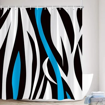Kūrybinės geometrinės dušo užuolaidos Mėlyna Juoda Balta Juostelės Abstraktus dizainas Modernus paprastas šiaurietiško vonios kambario dekoro vonios užuolaidų komplektas