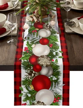 Kalėdų žiemos raudonas kalėdinis kamuolys Namų dekoras Stalas Bėgikas Vestuvių dekoravimas Staltiesė Virtuvės stalas Placemats