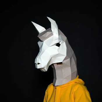 3D popierius Moldel Alpakos galvos kaukė Galvos apdangalas Gyvūnų modelis Helovinas Cosplay rekvizitai Šeimos žaidimai Pasipuoškite 