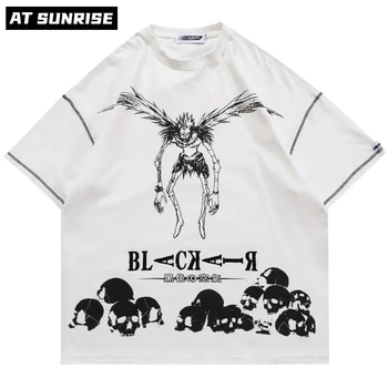 2021 Hip Hop Streetwear Harajuku marškinėliai Japoniškas mirties užrašas Spausdinti marškinėliai Vyrai Vasaros trumpomis rankovėmis marškinėliai Medvilnė Laisvos viršūnės Tee