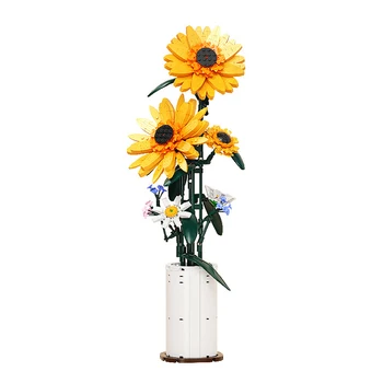 Saulėgrąžos Ramunės vazos gėlių modelis Statybiniai blokai MOC 92039 idėjos Namų dekoras Augalų kolekcija Plytų idėjos 