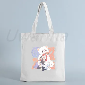 Gintama Sakata Japan Anime Cartoon Print Gintoki Kagura Moterų pirkinių krepšiai Big Shopper Bag Fashion Casual Hand Bag tote krepšys