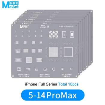 MaAnt BGA Reballing trafaretas, skirtas iPhone 8-14 Pro MAX pagrindinei plokštei CPU NAND IC Skaldos sodinimo skardos šablonas Litavimo plieno tinklelis